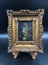 Quadro vintage natura morte fiori olio 22,5x19 cm cornice d'orato