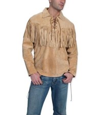 New Men Native American Fringes Mountain Cowboy Suede Leather War Shirt