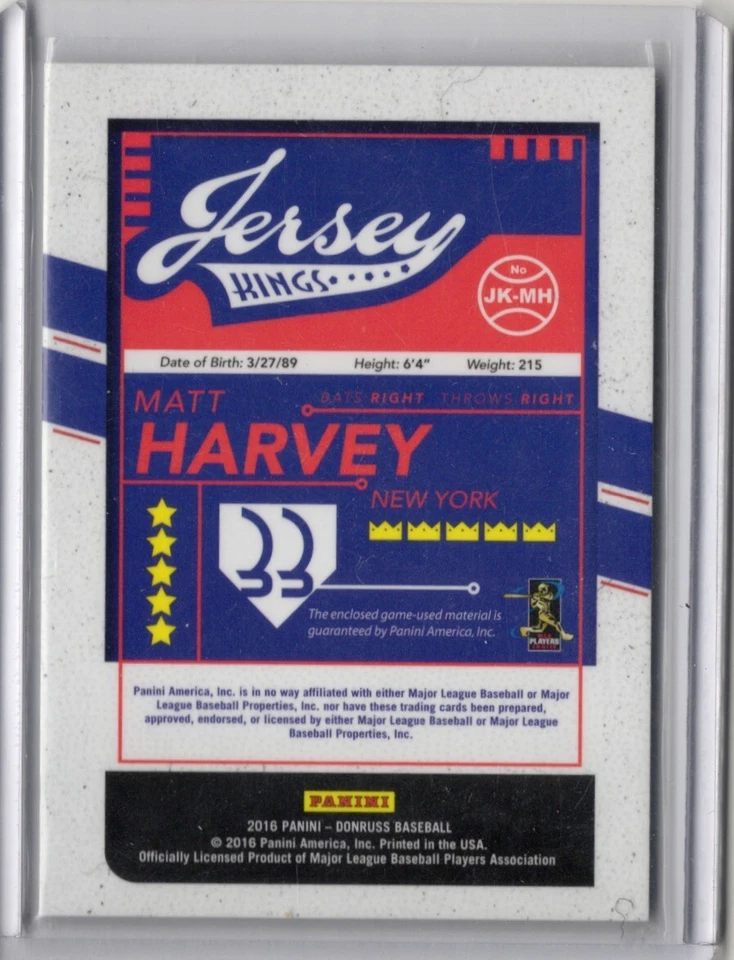 Camiseta Donruss 2016 Kings Matt Harvey Relic #JK-MH Foto 2 de 2