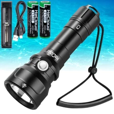 Scuba Diving LED Flashlight Waterproof Underwater 394ft Powerful Dive Torch Lamp