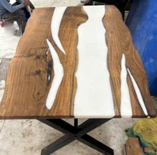 36"x24" White Epoxy Table Top/ Wooden Dining Table/ Resin Table Tops Decor