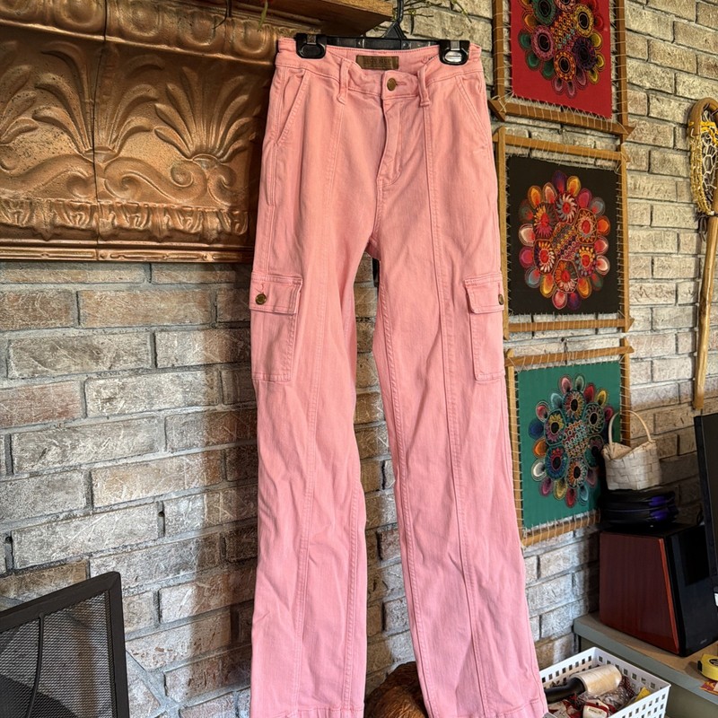 Judy Blue Womens sz 0 Jeans Pink Straight High Rise Cargo Be Mine Stretch Denim