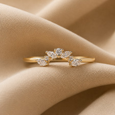 Anniversary Ring 0.17Ct Round & Marquise Diamond 14k Yellow Gold Wedding Band