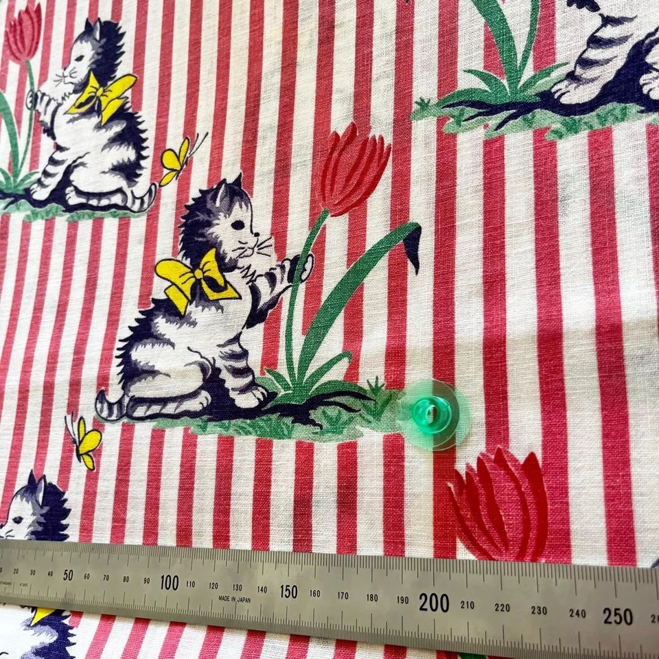 Saco de alimentação vintage gatinho novidade padrão tecido listra vermelha 55×46cm algodão EUA - Imagem 3 de 4