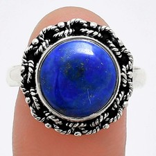 Natural Lapis Lazuli 925 Sterling Silver Ring Size 9 Blue Gemstone R-1266