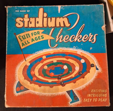 Stadium Checkers Game Schaper Plastic Complete w/ Box Marble Game