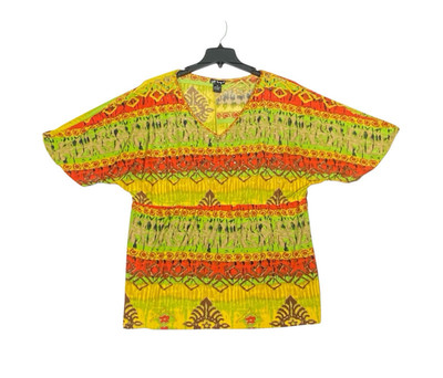 Loving It Boho Tunic Blouse Women's 3X Geometric Short Sleeve V-Neck Rhinestone