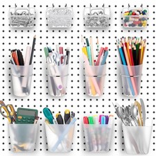 Jinei 12 Pcs Pegboard Bins and Cups with Hooks and Loops Peg Assortment Organize