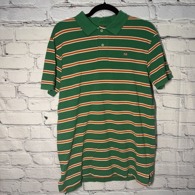 Ralph Lauren RL Polo Shirt Mens Green Orange Stripe Short Sleeve Logo L Preppy