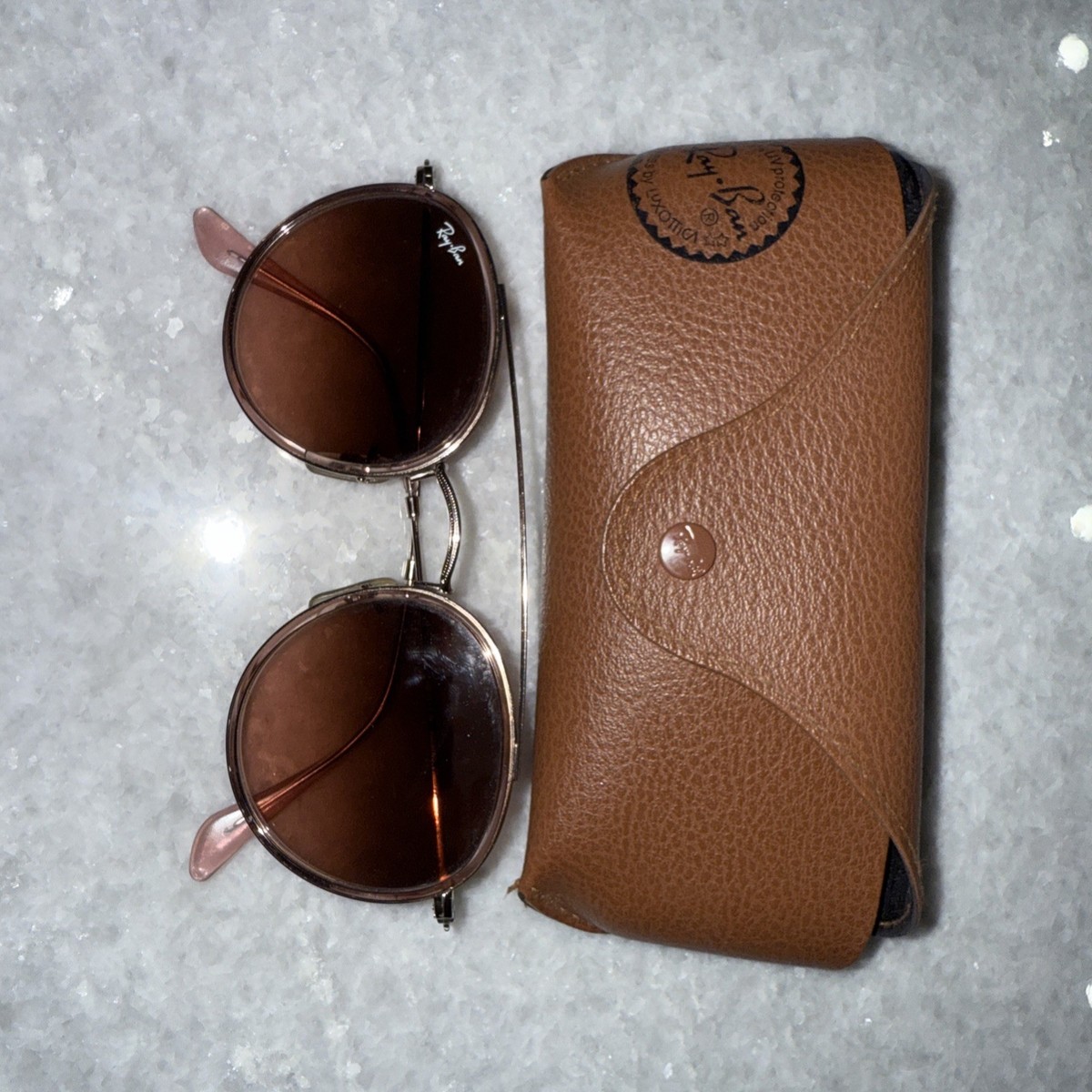 Ray-Ban Brown/Rose Gold Round Sunglasses Ray-Ban RX3447V Round Metal Rose Gold Eyeglasses | Includes  main image 4