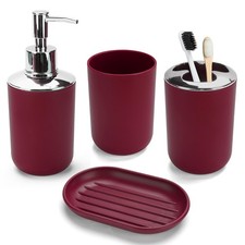 4 Pcs Burgundy Bathroom Accessories Set,Bohemian Bathroom Toothbrush Holder Set
