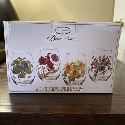 NEU UND VERPACKT Portmeirion stiellose Weingläser Botanischer Garten ~ 4er Set Blumen klar - Bild 6 von 14