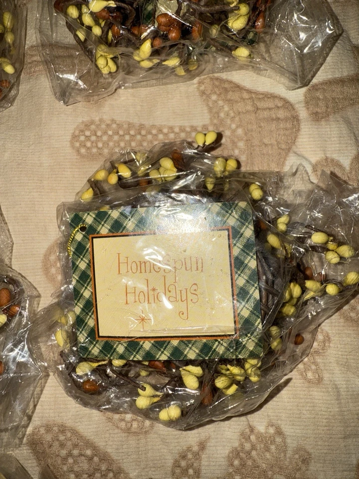 6 Taper Candle Napkin Rings Amber Coffee Pip Berry 6" Artificial Floral - Image 4 of 4