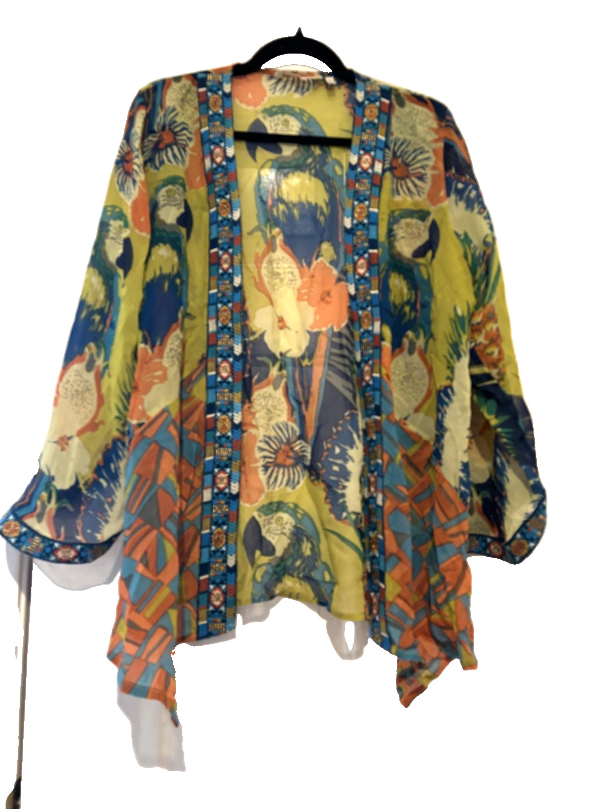 Soft Surroundings sz M floral embroidered open front kimono long sleeve D