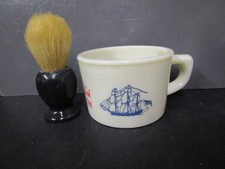 Vintage Milk Glass Old Spice Shaving Mug Cup Brush, Ship Grand Turk Salem 1786