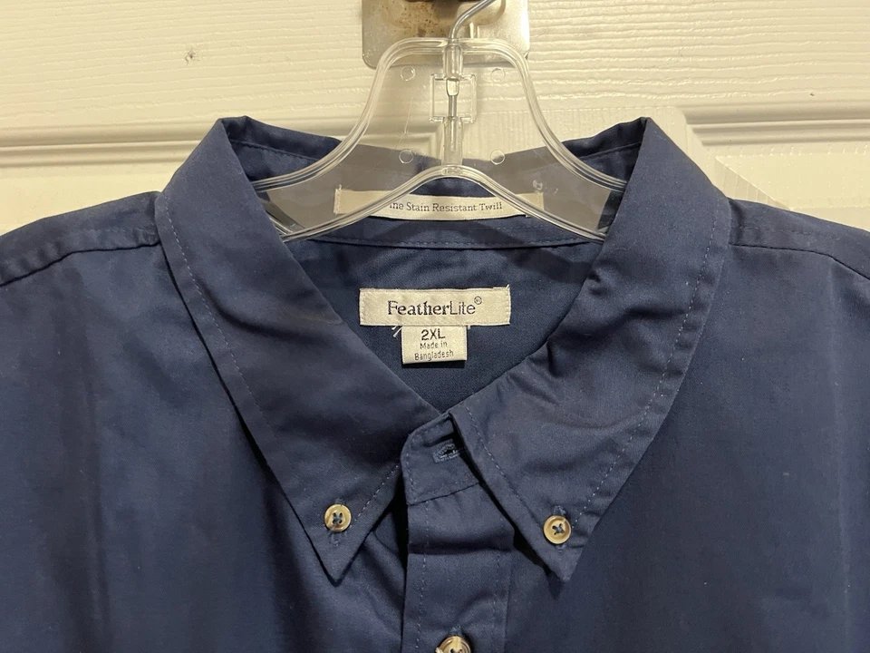 NWT Featherlite Shirt 2XL Navy Stain Resistant Twill Button Down Long Sleeves - Image 2 of 4
