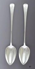 1811 Pair English Georgian Sterling Silver Stuffing / Platter Serving Spoons