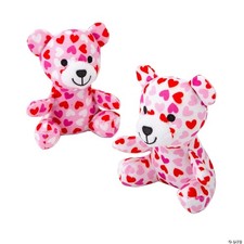 4 1/2 Valentine Pink Red Heart Print Stuffed Bears - 12 Pc.