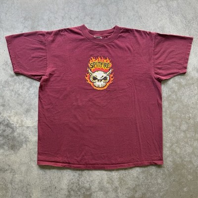 Vintage 90s Spitfire Flaming Fire Skull Graphic Skate T Shirt Size