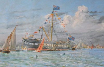 Original Harold Wyllie Gemälde Victory Portsmouth gerahmt Marine Studie William