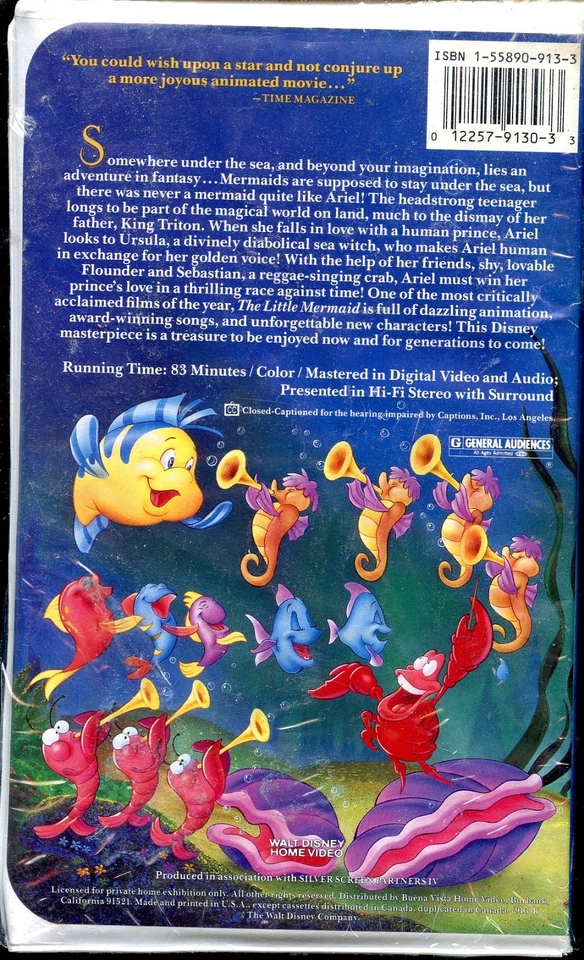 Disney The Little Mermaid VHS NEW SEALED BANNED Cover EXCELLENT!! - Image 2 of 2