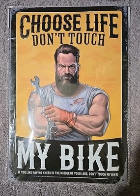 Lanolu Original 12''×8'' Curved Metal Tin Sign ''Don't Touch My Bike'' New