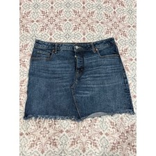 Old Navy Womens Denim Mini Skirt Medium Wash Button Fly Raw Hem Blue Size 14
