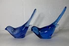 Vintage Set Of 2 Fenton Art Glass Cobalt Blue Bird of Happiness Long Tail