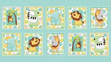 24" Fabric Panel  Studio E Sweet Safari Nursery Baby Lion Giraffe Monkey Block