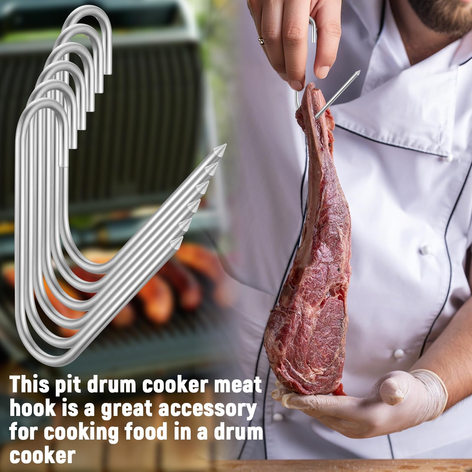 6pcs Pit Barrel Cooker Meat Hooks, Stainless Steel Smoker Hooks for Smoking, ...