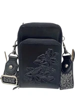 Patricia Nash Leather Shelby Phone Crossbody w/ Guitar Strap Black