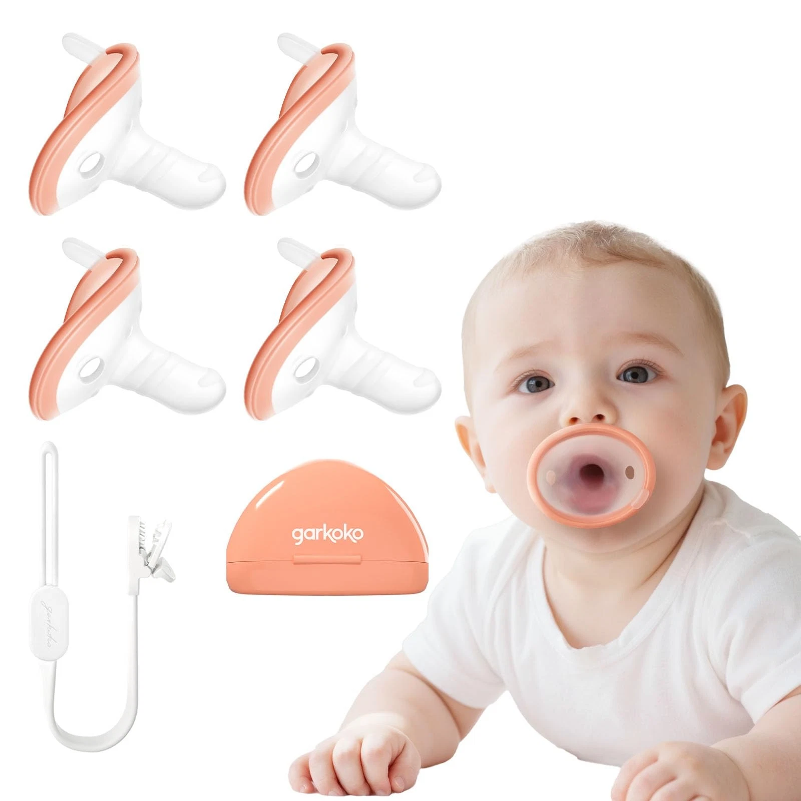 4-Pack Baby Pacifier Set with Clip & Case, Soothing Infant Pacifier 0–18 Mont...