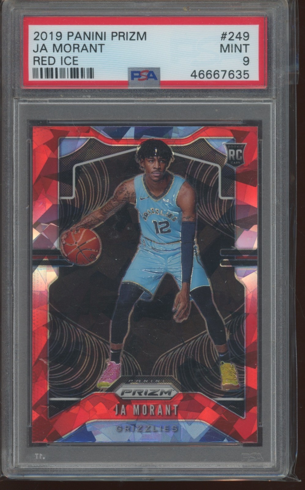 2019-20 Panini Prizm Basketball Ja Morant #249 GRIZZLIES Red Ice RC PSA 9