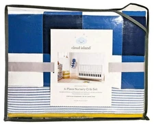 Baby Boy 4-piece Nursery Crib Set Blue White Yellow Gray Puppies Stars Checkered