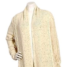 Open Front Cable Knit Cardigan Ivory Oatmeal Longline Textured Sweater Small