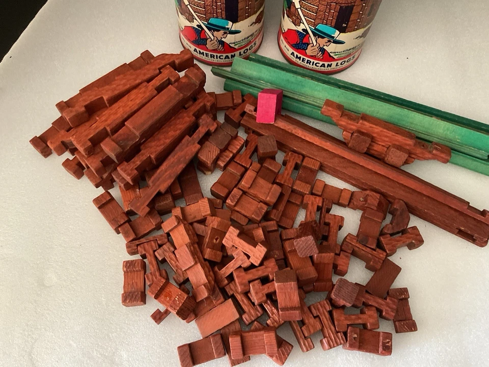 (2) - Vintage Original Hewn - American Logs - By Halsam, Approx 110 Pieces, Wood - Image 4 of 4