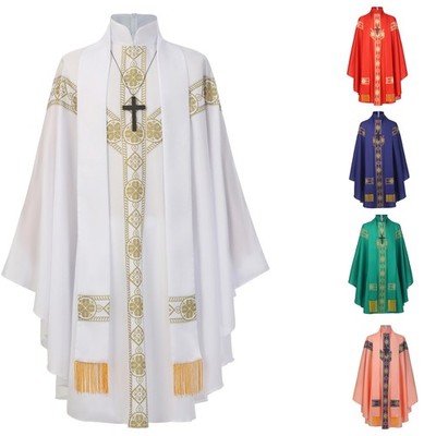 Clergy Chasuble with Stole Cross Pendant Vestments Robe Pastor Priest Robe