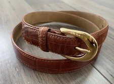 Fossil Leather Belt Sz L Crocodile Embossed Brown Gold Buckle BT5004233
