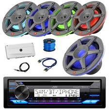 JVC Marine BT CD Receiver, 4x 6.5" LED Speaker, Sub, Amp w/RCA Cable, ANT, Wire