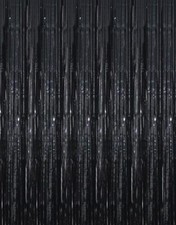 2-Pack Metallic Tinsel Foil Fringe Curtains 6.4x9.8 Ft Party Streamer Black