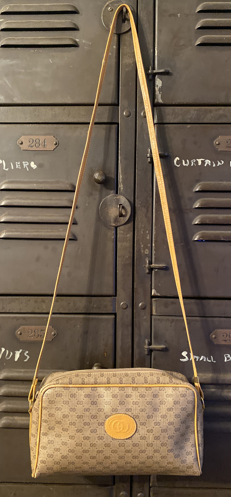 Vintage Gucci Crossbody Bag Beige PVC Micro G GG Gem