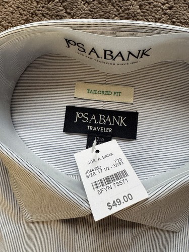 JOS A BANK Men’s Traveler Tailored Fit Blue Striped Shirt Size 17.5 32/33 $49 - Afbeelding 9 van 11