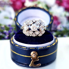 Vintage Engagement Ring Art Deco 3 Ct Round Diamond 14K White Gold Over Size J-T