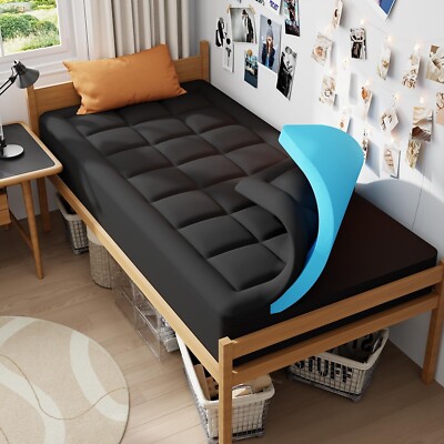 ELEMUSE Small Double Memory Foam Topper - 120x190cm mit Kissenbezug schwarz