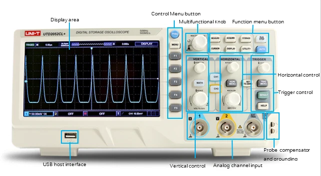 UNI-T UTD2052CL+ Oszilloskop 2 Kanäle, 500 MSa/s 50 MHz Shop in Deutschland - Bild 2 von 4