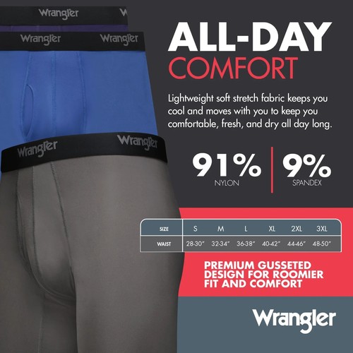 Wrangler Men's Boxer Briefs Cooling Stretch Nylon Boxers, 3 Pack M, L, XL or 2XL - Picture 5 of 7