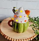 Pumpkin Mug With LED Light Up Whipped Cream Fall Ceramic Green Autumn Decor