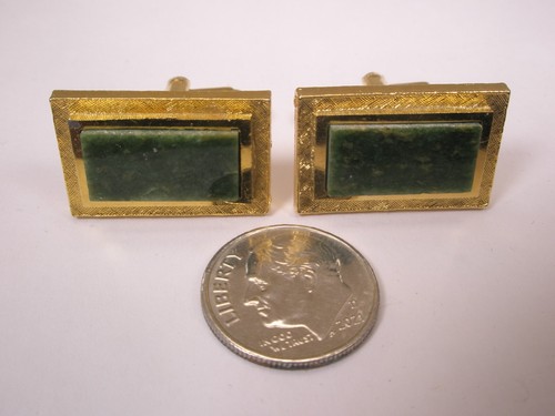 Genuine Green Jade Stone Quality Vintage DANTE Cuff Links simple plain design - Picture 2 of 9