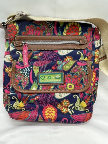 Lily Bloom Crossbody Bag Floral Birds Yellow Blue Green - Picture 2 of 5