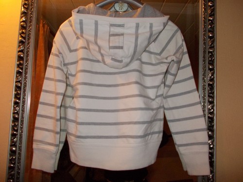 Mädchen Zip Hoodie,Gr.146/152 Weiss/grau gestreift mit rosa und Silber Drück - Bild 3 von 8
